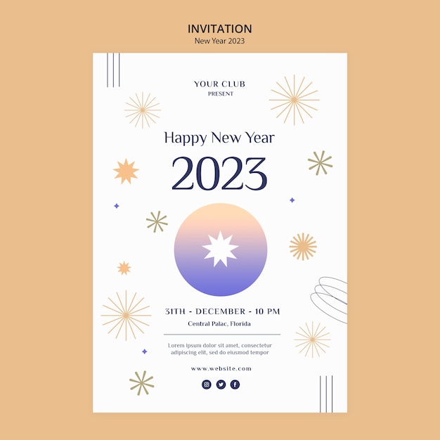 PSD gratuito modello di invito per il nuovo anno 2023 sfumato