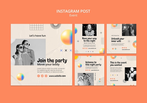 PSD gratuito post su instagram della festa notturna di gradient