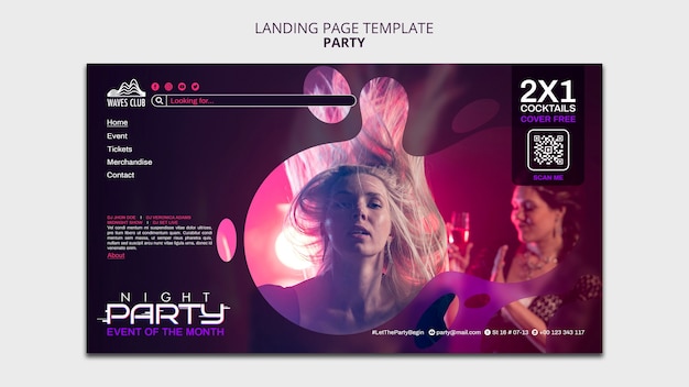 Gradient Night Party Landing Page Template – Free PSD Download