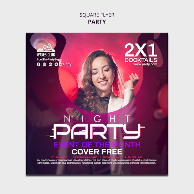 Gradient night party square flyer template – Free PSD download