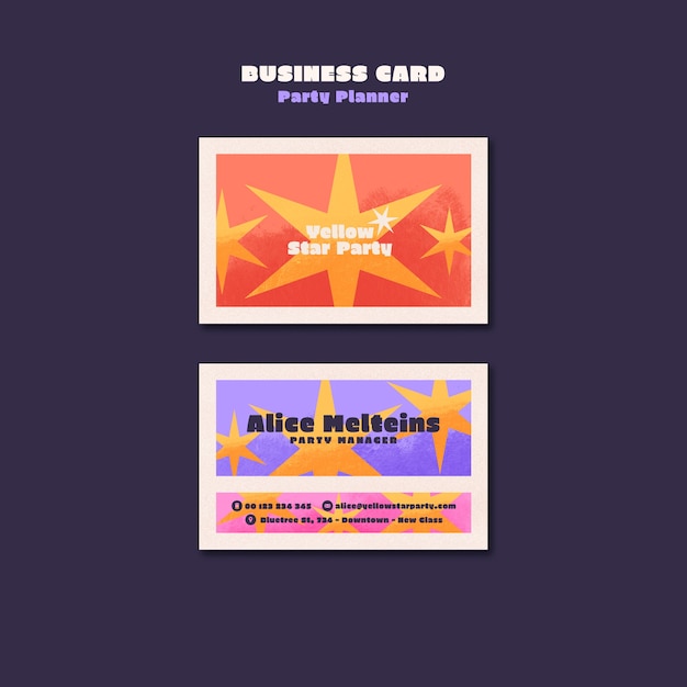 Free PSD gradient party planner business card template