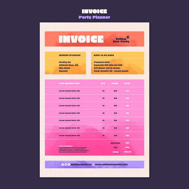 Free PSD gradient party planner invoice template