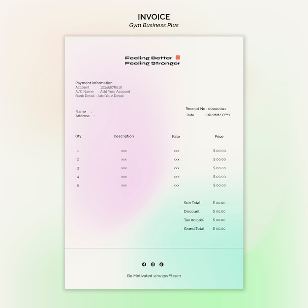 Free PSD gradient pastel gym and fitness invoice template