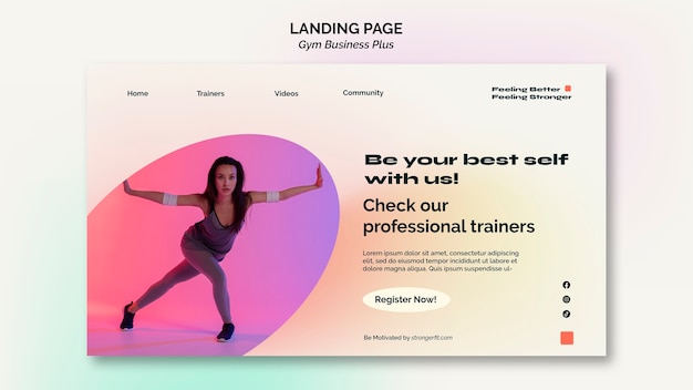 Free PSD gradient pastel gym and fitness landing page template