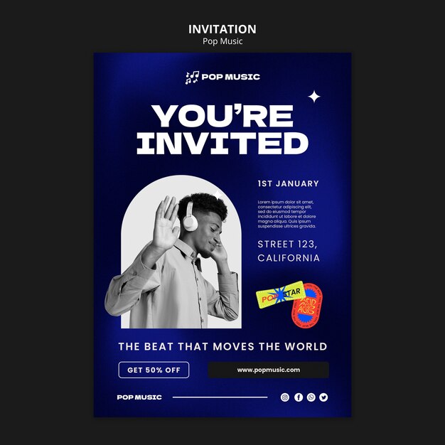 Gradient pop music invitation template