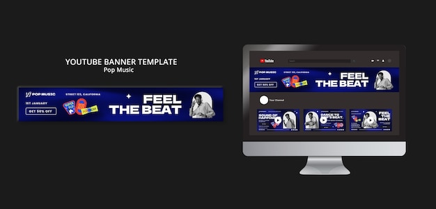 無料PSD グラデーションポップミュージックyoutubeバナーテンプレート