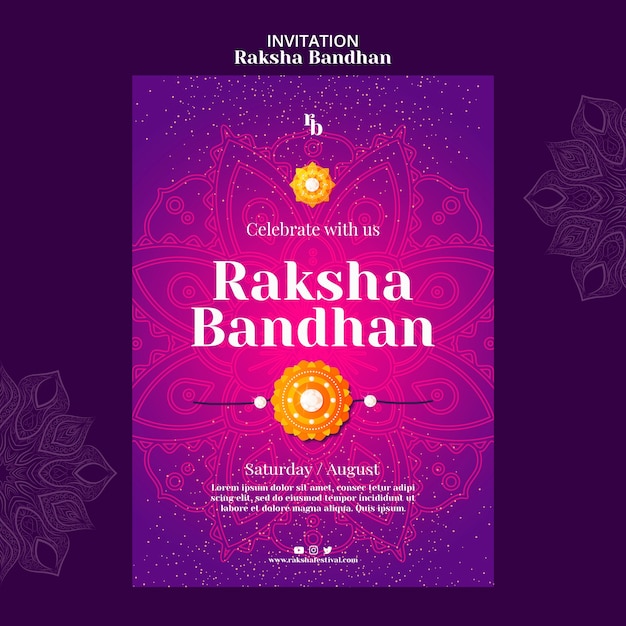 Free PSD gradient raksha bandhan invitation template with mandalas