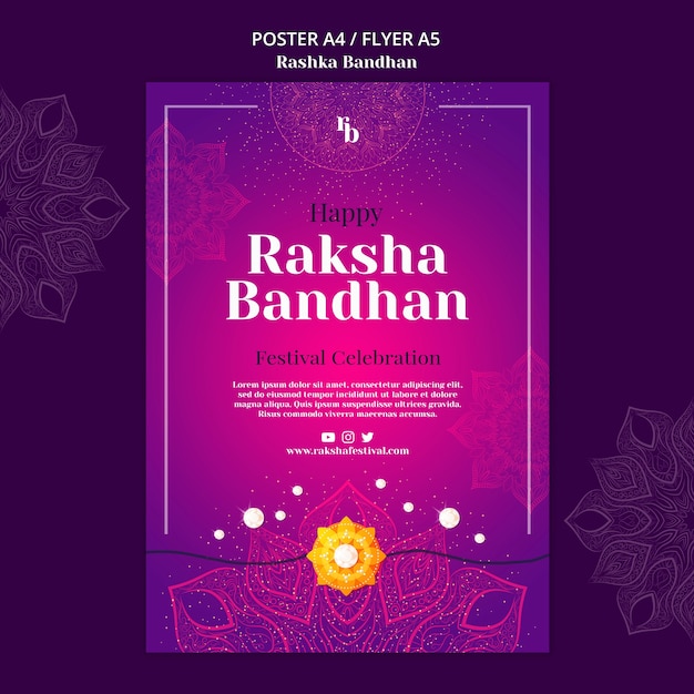 Modello di poster verticale gradiente raksha bandhan con mandala