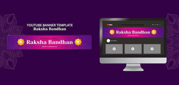 Free PSD gradient raksha bandhan youtube banner template with mandalas
