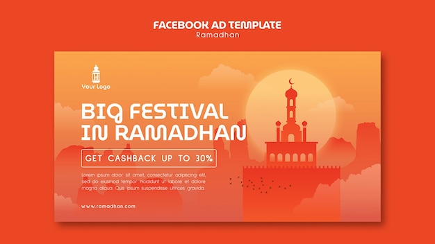 PSD gratuito modello facebook di celebrazione del ramadan sfumato