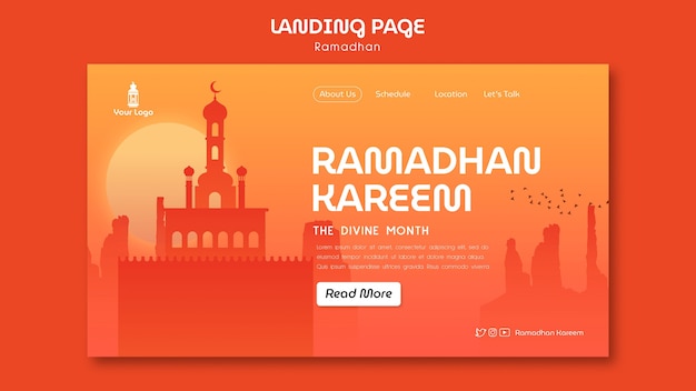 PSD gratuito modello di pagina di destinazione della celebrazione del ramadan sfumato