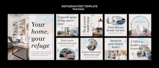 Бесплатный PSD Посты в instagram о недвижимости gradient