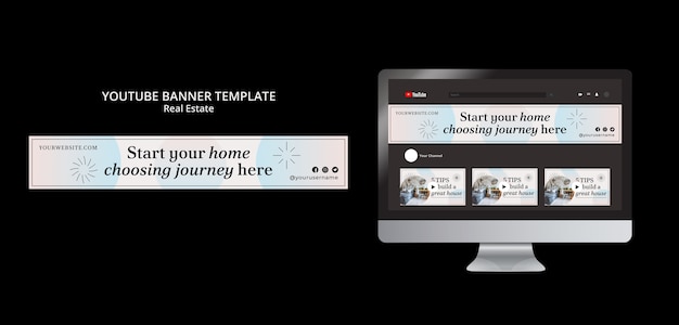 Gradient Real Estate YouTube Banner – Free PSD Templates for Download