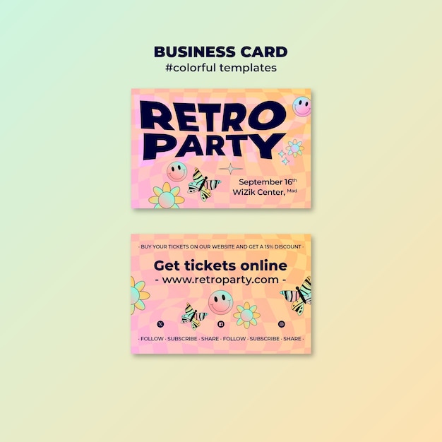 Free PSD gradient retro party business card