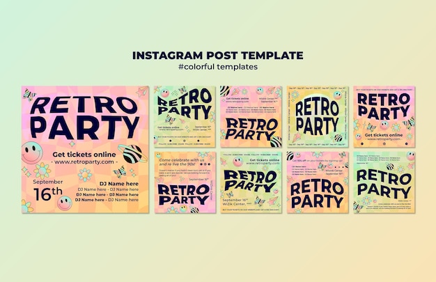 Gradient retro party instagram posts template