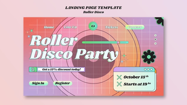 Free PSD gradient roller disco landing page template