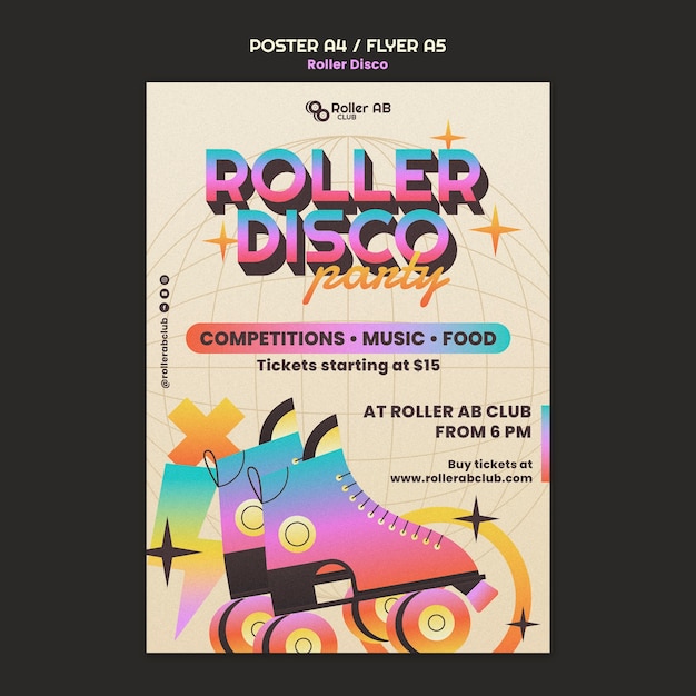 Free PSD gradient roller disco poster template