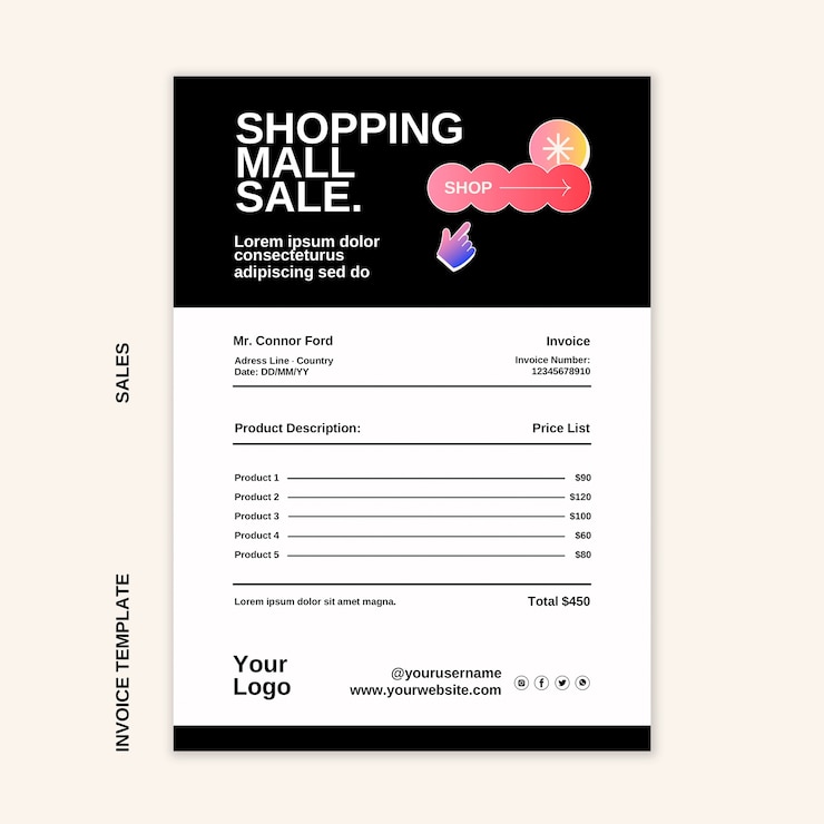 Free PSD gradient sale discount invoice template