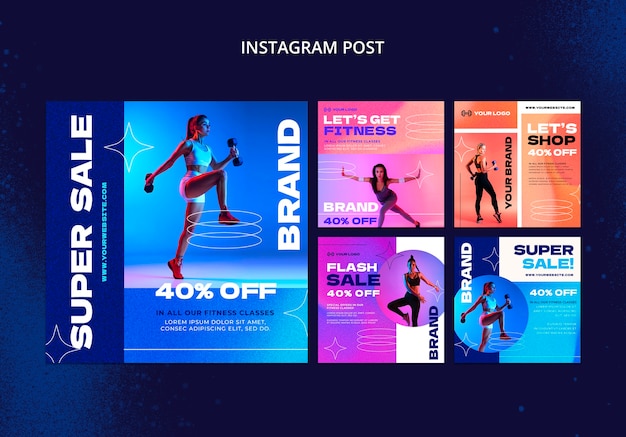 Set di post instagram di sconto sulle vendite sfumate