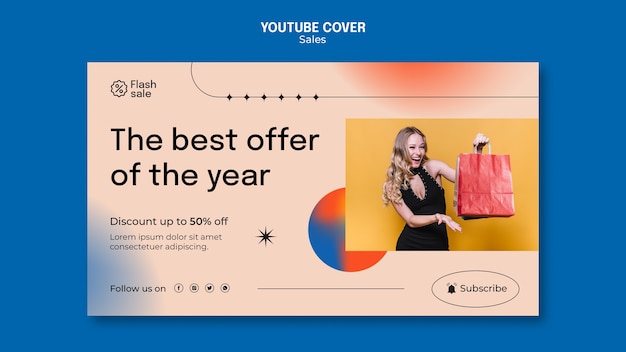 PSD gratuito copertina di youtube con sconto sulle vendite sfumate