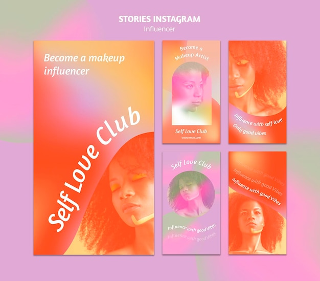 Free PSD gradient self love club social media stories