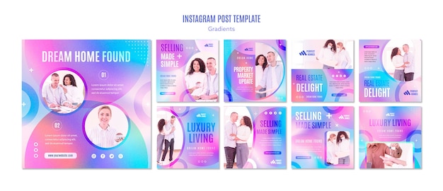 Gradient shapes instagram posts template