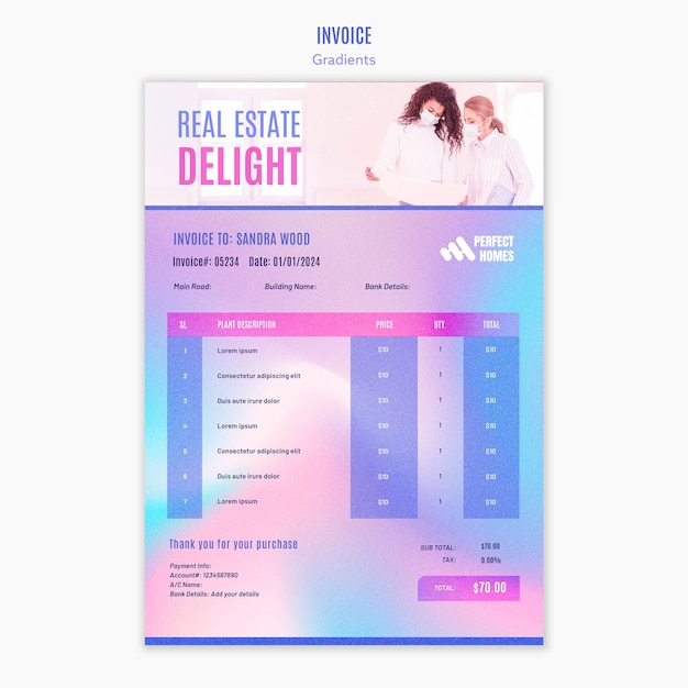 グラデーション形状の請求書テンプレート