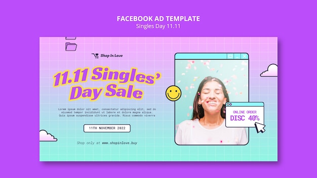 Modello facebook per la celebrazione del giorno dei single gradiente