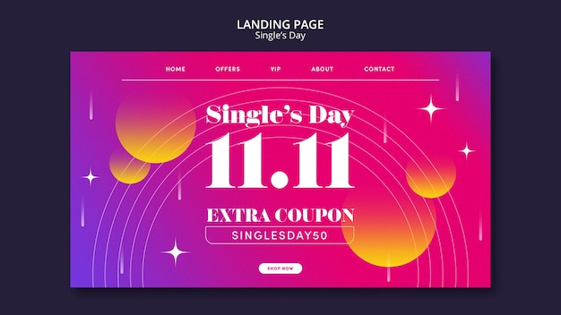 Free PSD gradient singles day celebration landing page