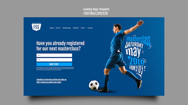 Free PSD gradient soccer game landing page template