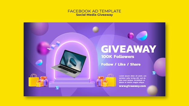 Free PSD gradient social media giveaway facebook template