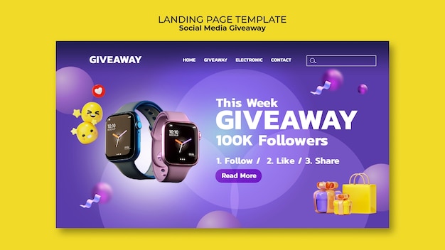 Free PSD gradient social media giveaway landing page