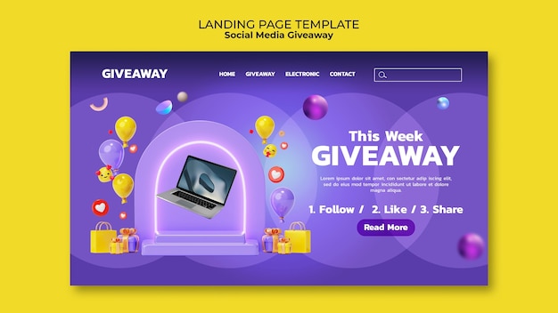 Free PSD gradient social media giveaway landing page