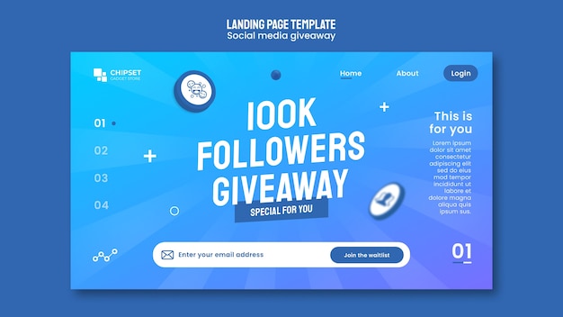 Free PSD gradient social media giveaway landing page