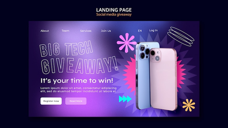 Free PSD gradient social media giveaway landing page