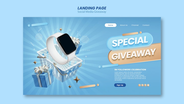Free PSD gradient social media giveaway landing page