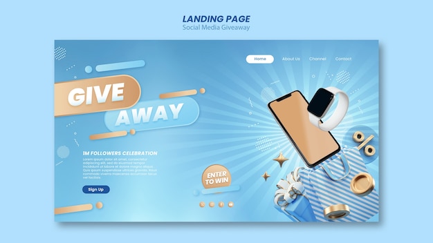 Free PSD gradient social media giveaway landing page