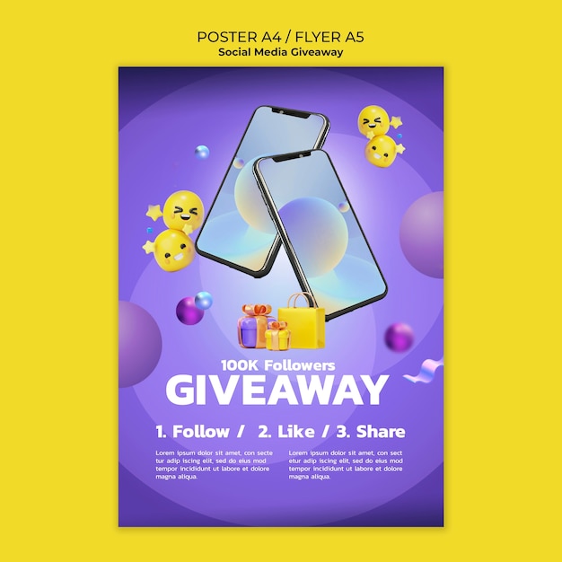 Free PSD gradient social media giveaway poster