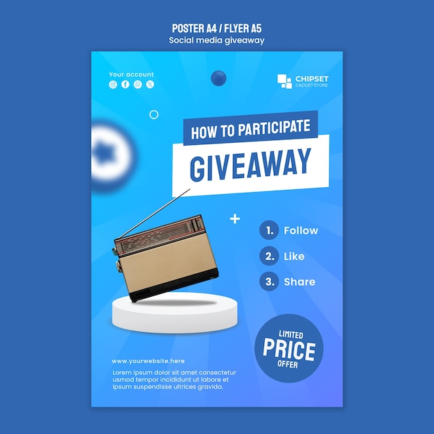 Free PSD gradient social media giveaway poster