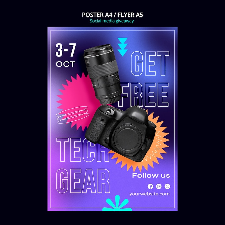Free PSD gradient social media giveaway poster