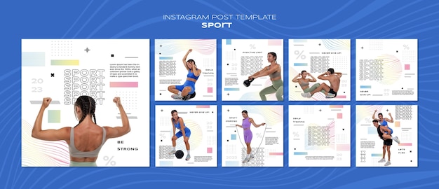 Free PSD gradient sport concept instagram posts