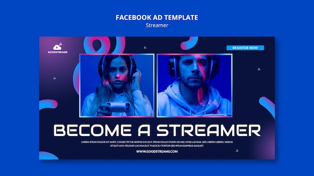 PSD gratuito modello facebook di streamer sfumato