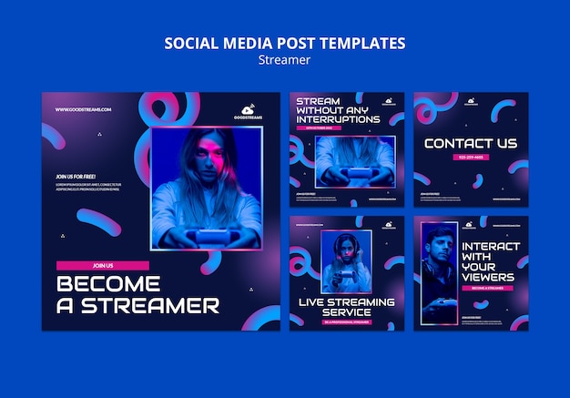 PSD gratuito modello di post instagram streamer sfumato