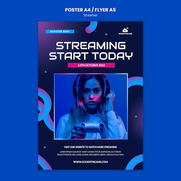 Modello di poster di lavoro streamer sfumato