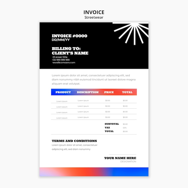 Free PSD gradient streetwear fashion invoice