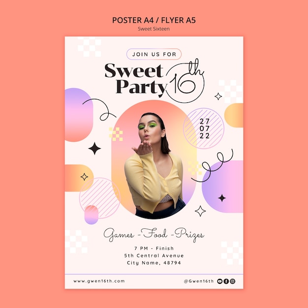 Free PSD gradient sweet sixteen poster design