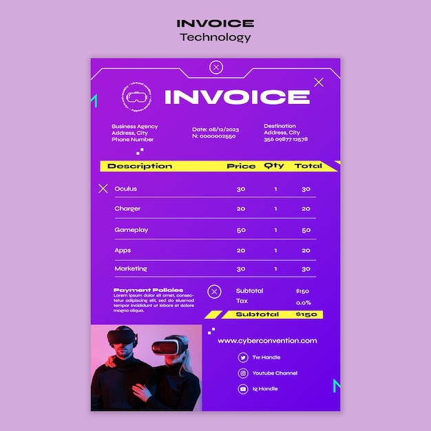 Gradient technology concept invoice template