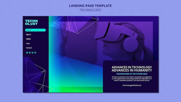 PSD gratuito modello di pagina di destinazione della tecnologia gradiente