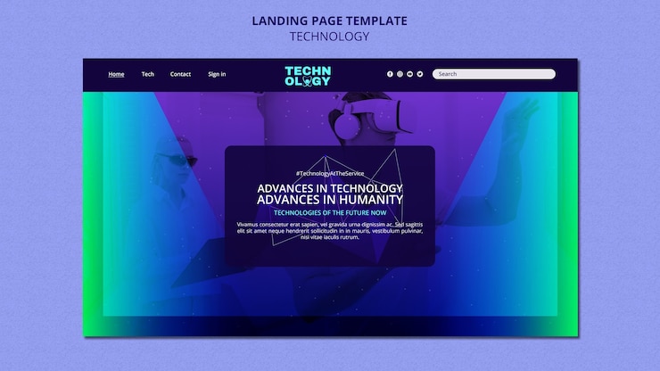 Free PSD gradient technology landing page template