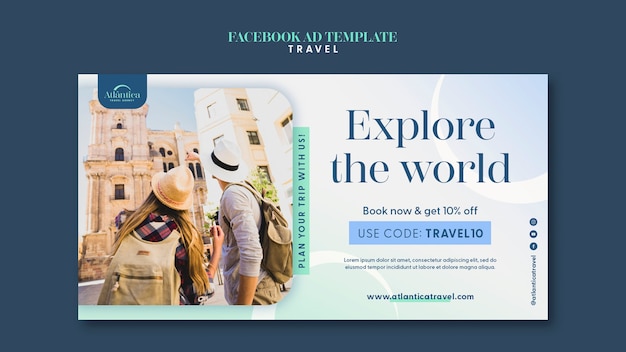 PSD gratuito modello facebook di avventura di viaggio sfumato